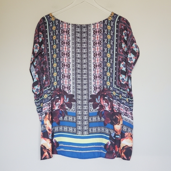 Cynthia Rowley Boho Floral Geometric Print Kaftan Tunic Top Plus Size 2X - Picture 2 of 6